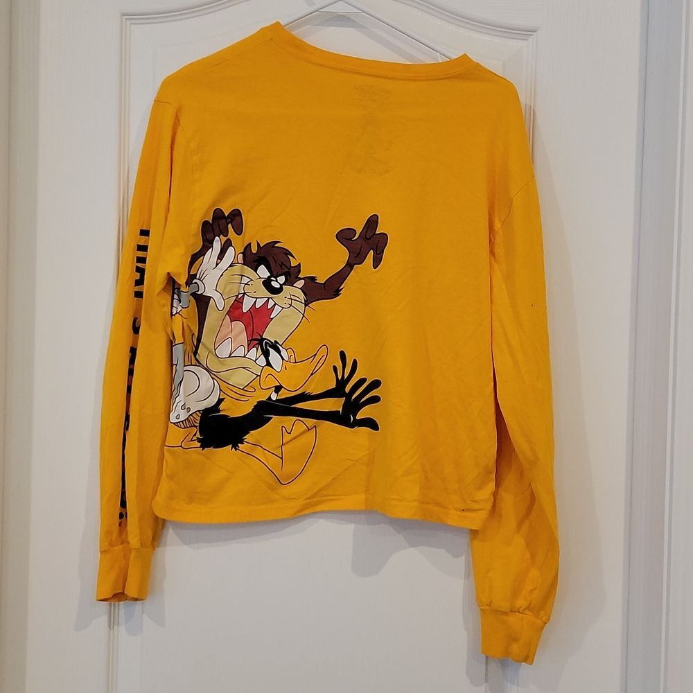 Looney Tunes Graphic Long Sleeve Tee Yellow Y2K Cartoon Shirt Medium - Picture 3 of 8